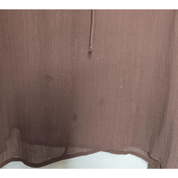 Vintage 90s Womens Top Large Brown Embroidered Sheer French Boho Flowy Blouse - Picture 4 of 13